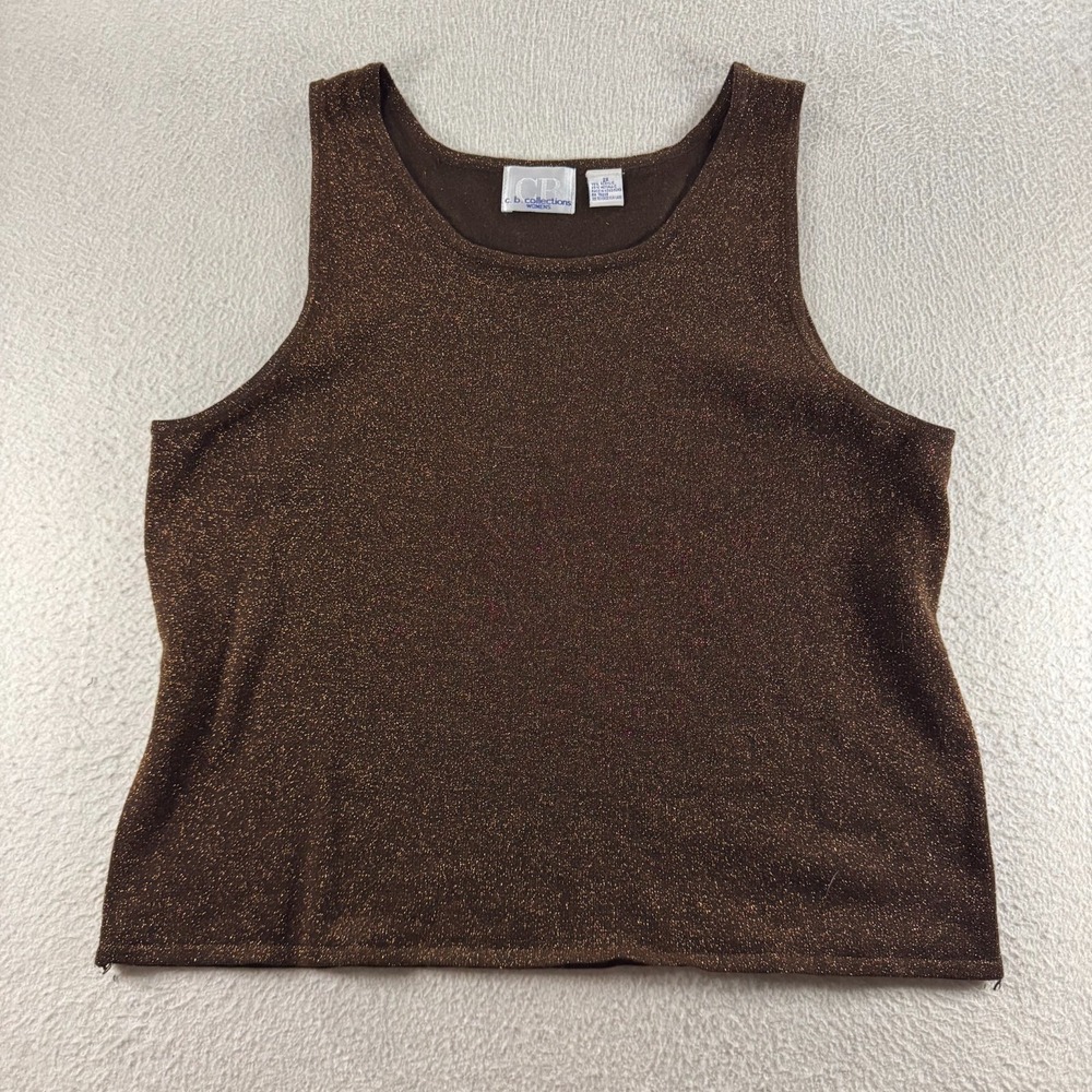 C.B. Collections Tank Top Womens 2X Brown Excellent Metallic Knit Scoop Neck